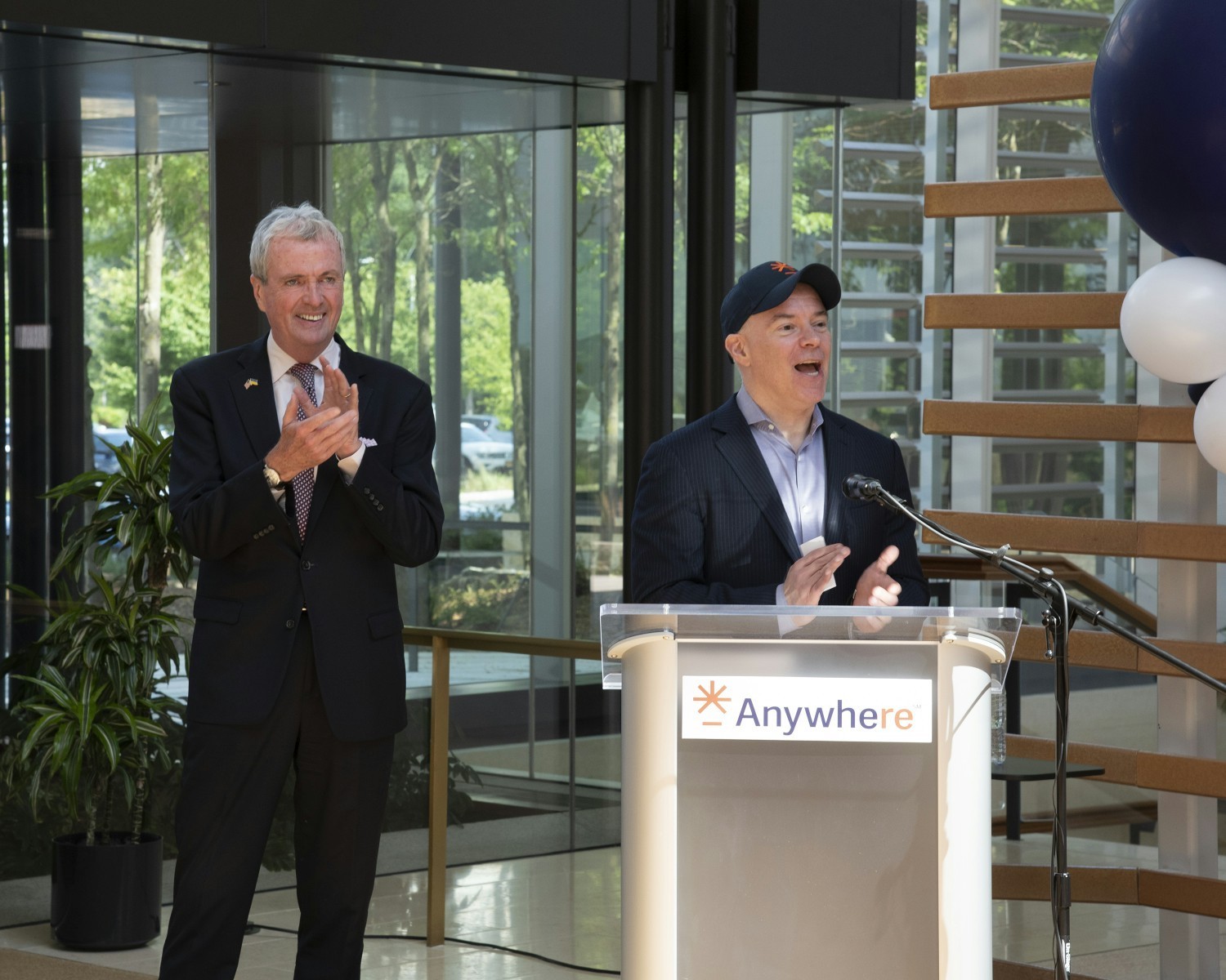 Our CEO, Ryan Schneider, and NJ governor, Phil Murphy, welcoming employees to our refurbished HQ in Madison, NJ.