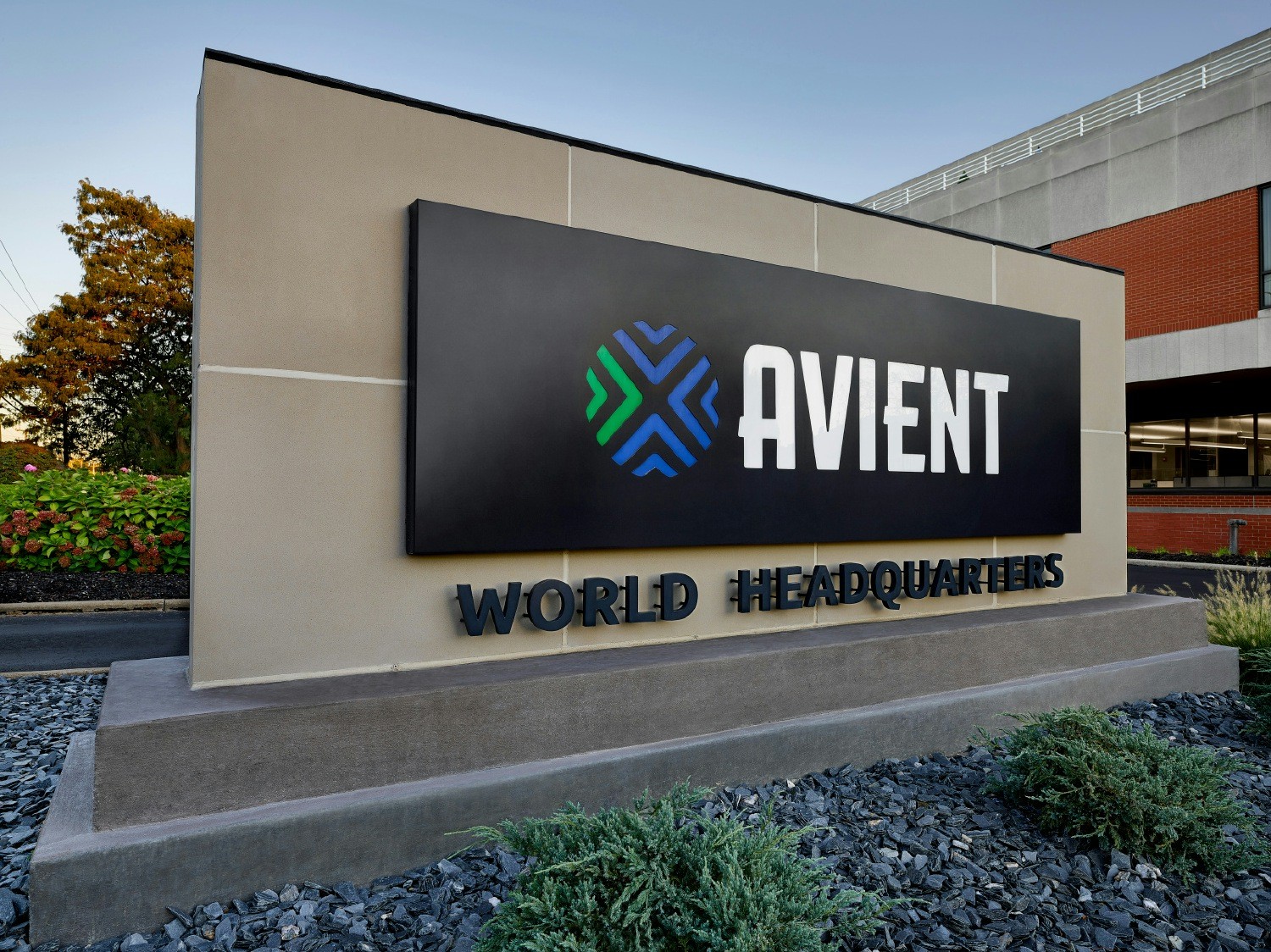 An exterior view of Avient's global headquarters located in Avon Lake, Ohio.