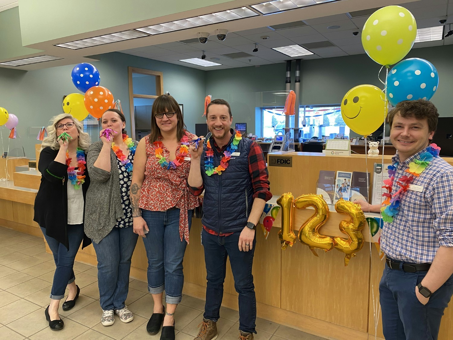 Our Sykes Branch staff celebrating Mascoma's 123rd anniversary. 