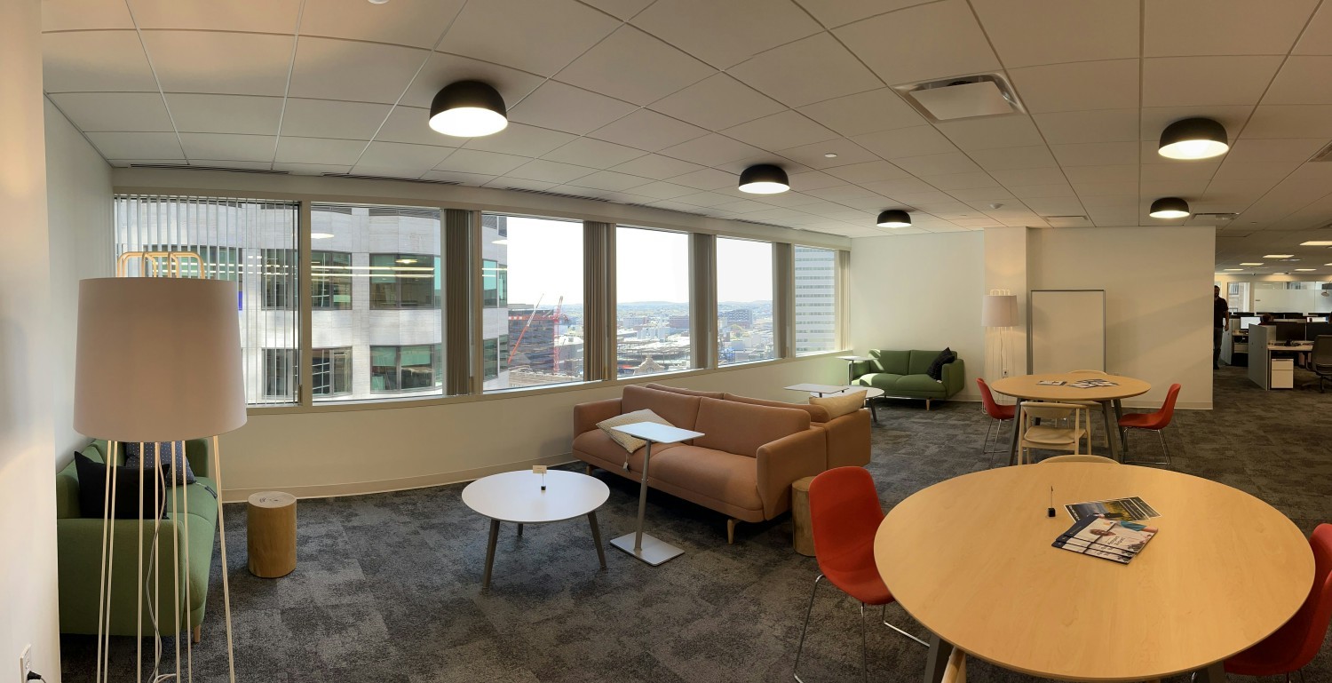 Open office seating area and meeting space.