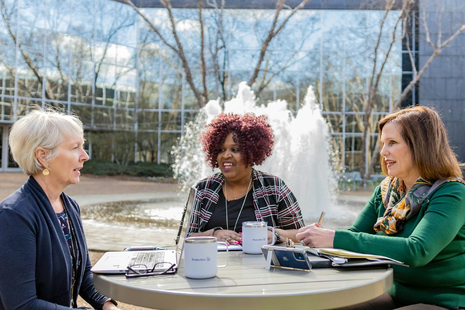 Protective's campus offers outdoor seating and greenspace for meetings and networking needs