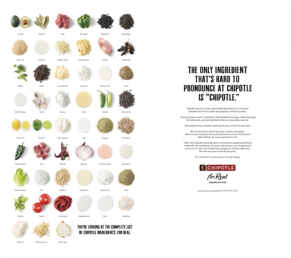 Chipotle ingredients New York Times ad