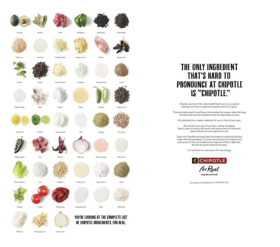 Chipotle ingredients New York Times ad