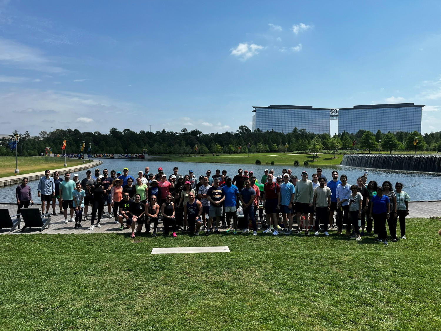 Houston area team members after completing a Breast Cancer Awareness walk around HPE's Houston campus.