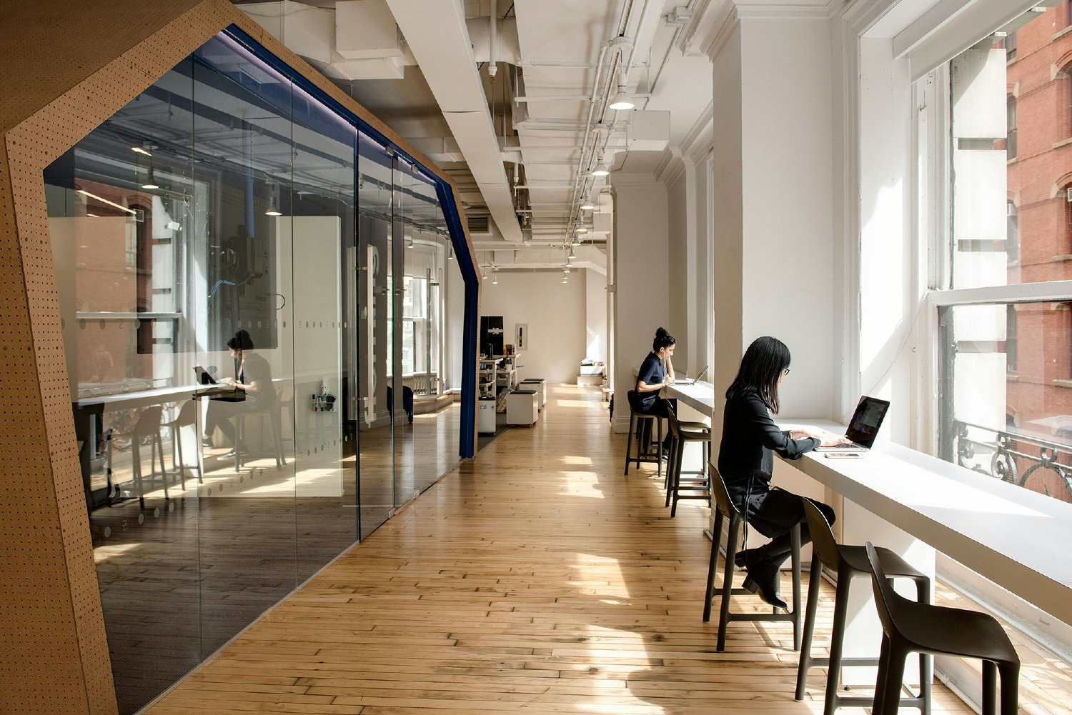 Employees working in common space