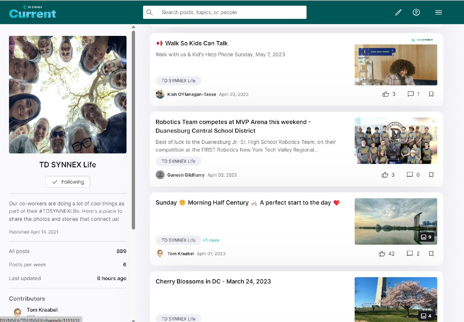 The Current, a hub for co-workers to navigate all things TD SYNNEX also features a worldwide photo sharing gallery.