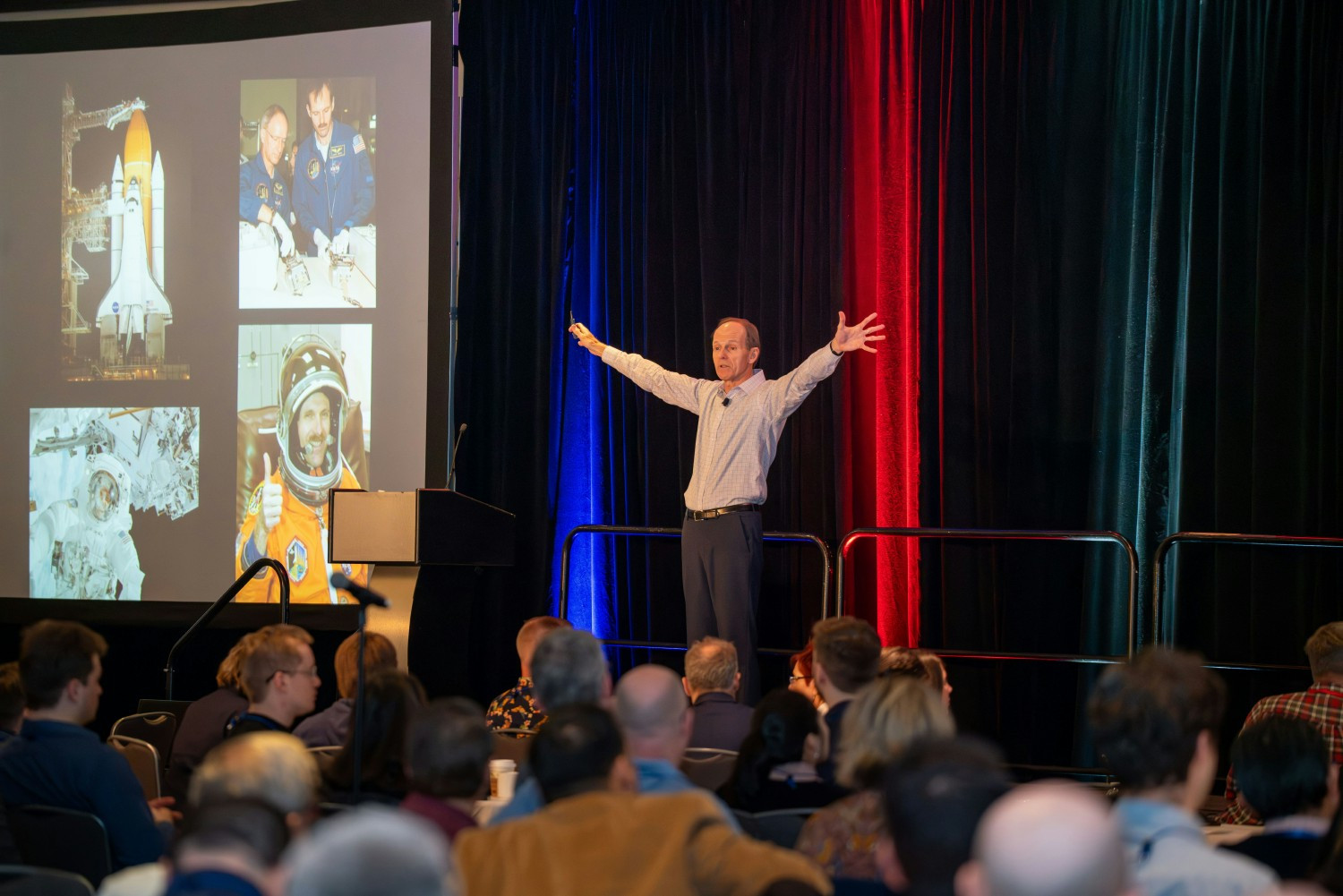 Astronaut Steve Smith presented to employees and guests about audacious goals in a well-balanced life.