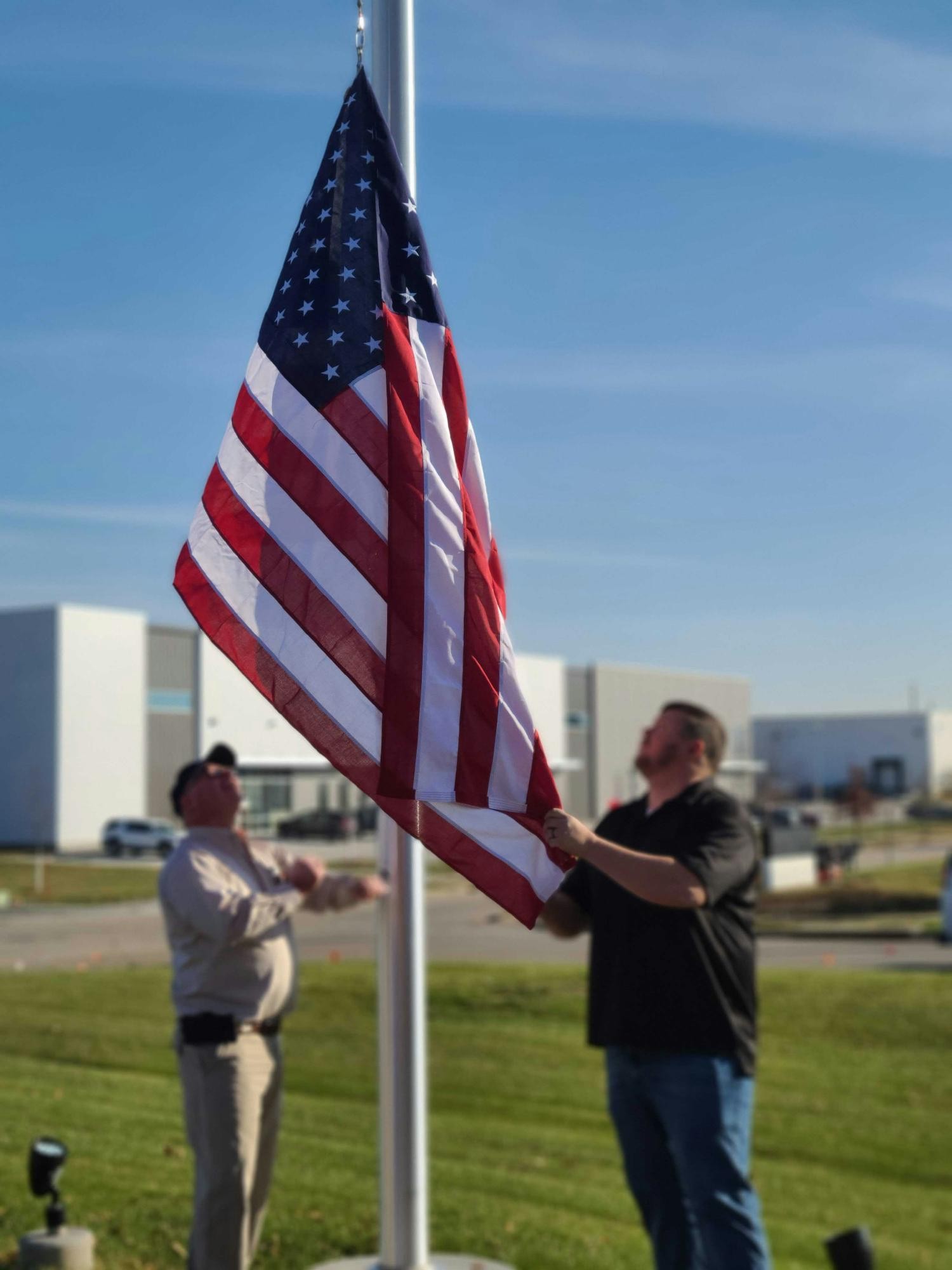 CCR VETS Group hosted a flag raising ceremony for newly installed flag pole at headquarters location.