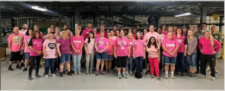 The PA distribution center team dressed in pink to support a teammate who was recently diagnosed with breast cancer.
