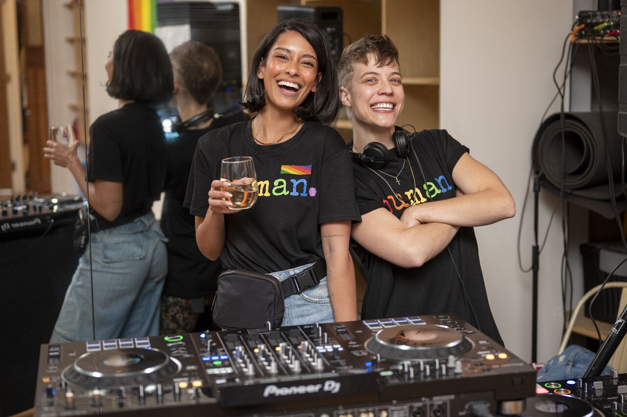 Pride Co-Chairs getting in the groove for the Pride Month Queer Disco and Mixer.