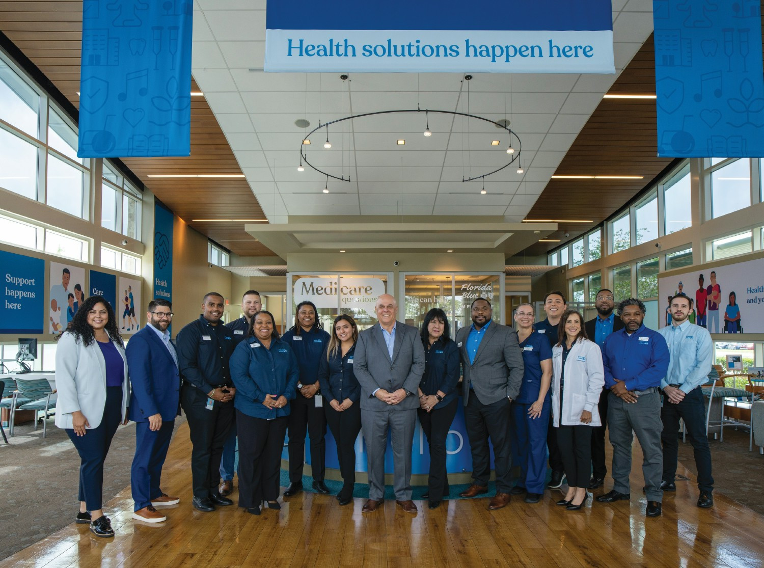 President and CEO, Pat Geraghty, with team members at one of Florida Blue's 33 Florida Blue Center locations