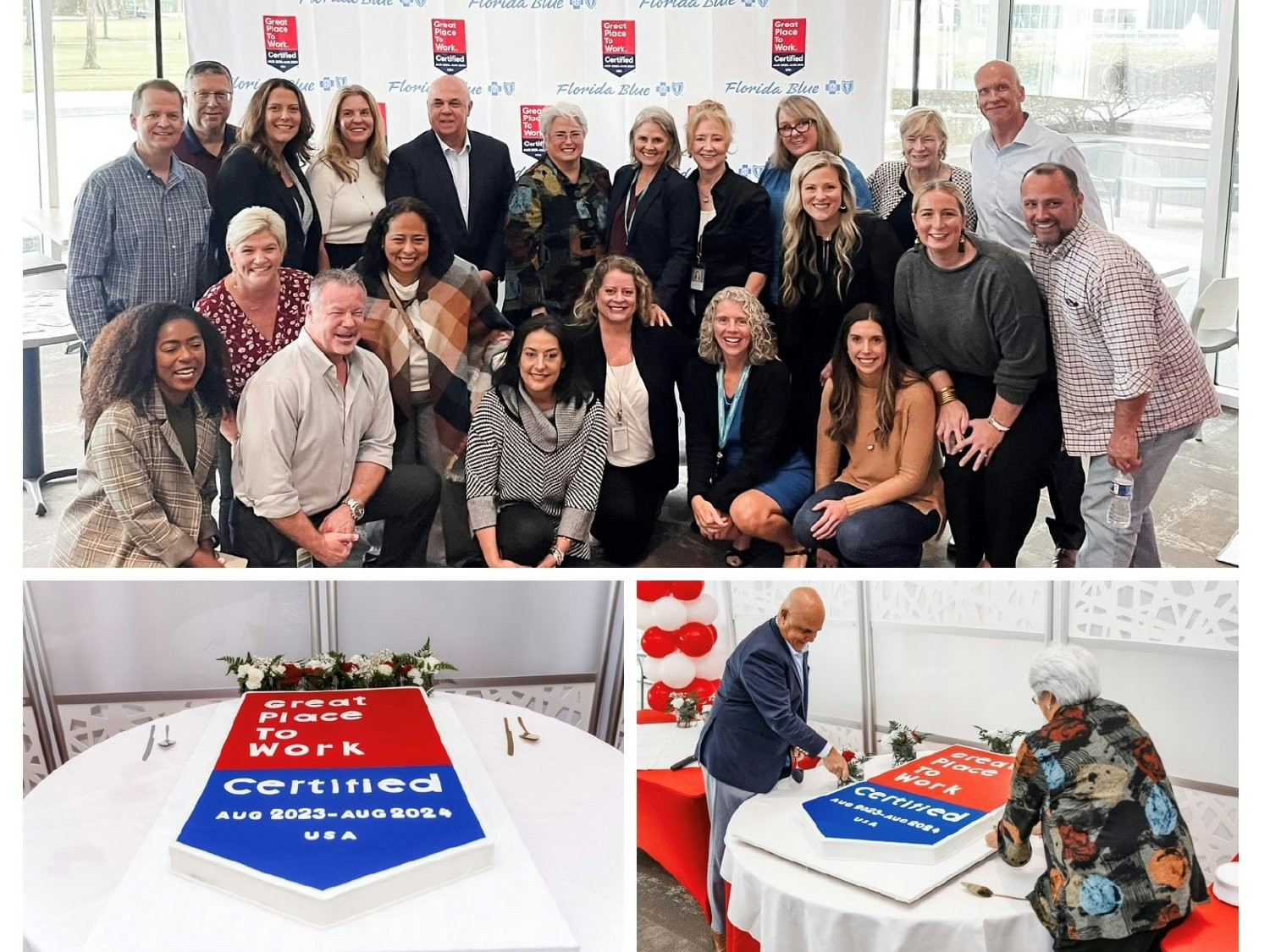 President and CEO Pat Geraghty and CHRO Amy Ruth cut the cake to celebrate GPTW Certification 