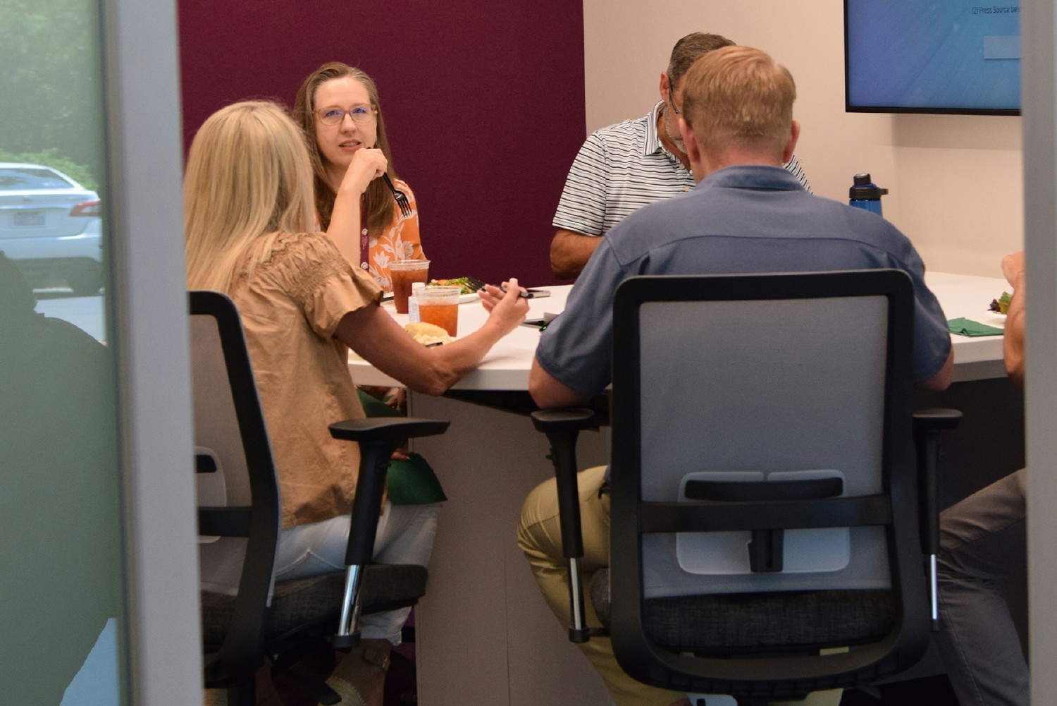 Employees having lunch at our North Carolina office 