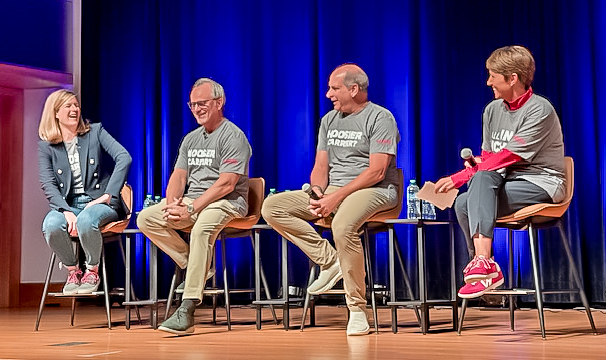 Centene CEO Sarah London joins members of the executive leadership team during a recent employee town hall in Indiana