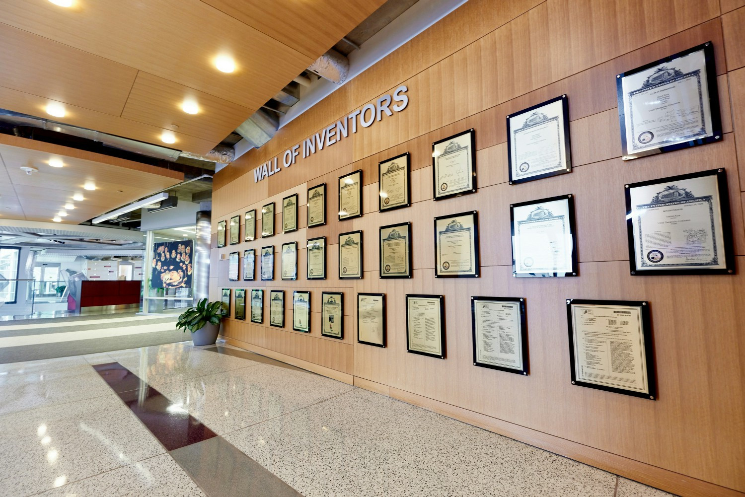 UT's Wall of Inventors recognizing our Unitherians who have approved UT patents and Big Idea innovation winners. 