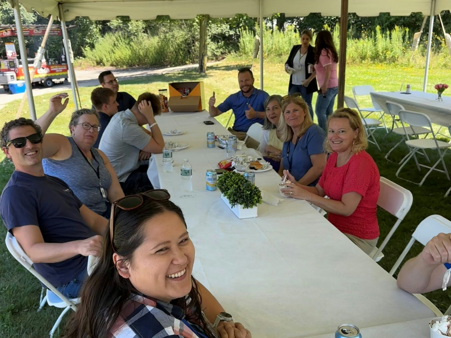 Our Catskill, NY team enjoying summer fun and team building on a hike with a gorgeous backdrop