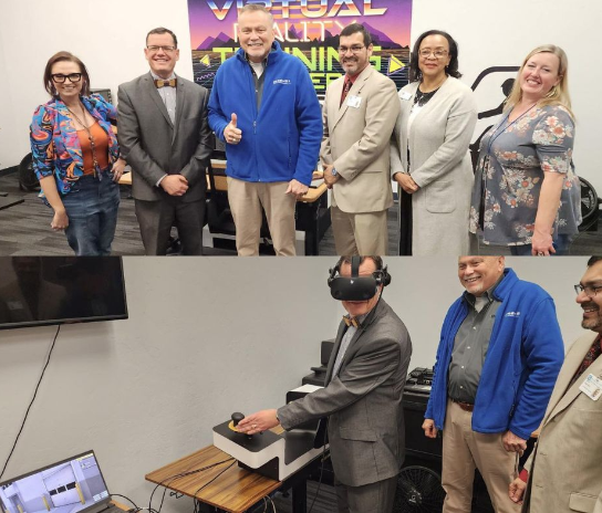 Metro Tech Superintendent, Aaron Collins, testing out VR Forklift Training at Goodwill Industries.