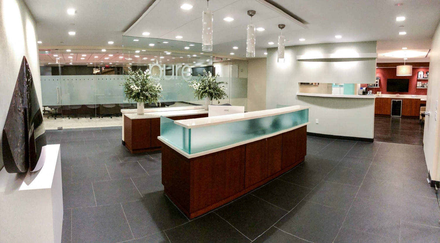 Front desk at PURE headquarters in White Plains, NY. 