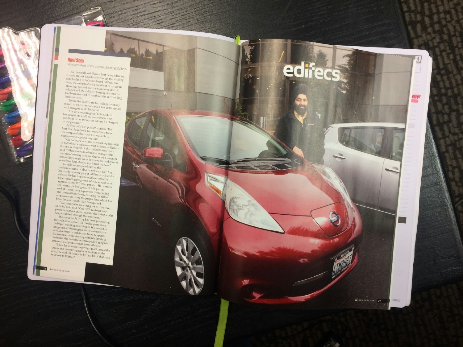 Our electric car fleet featured in 425 business Magazine. We offer a fleet of electric vehicles free to all associates 
