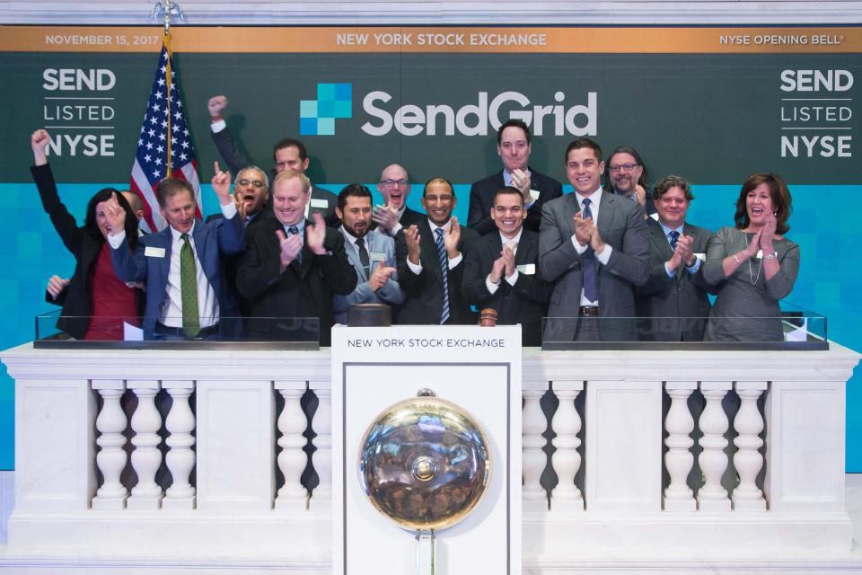 SendGrid ringing the bell at the NYSE during SendGrid's 2017 IPO