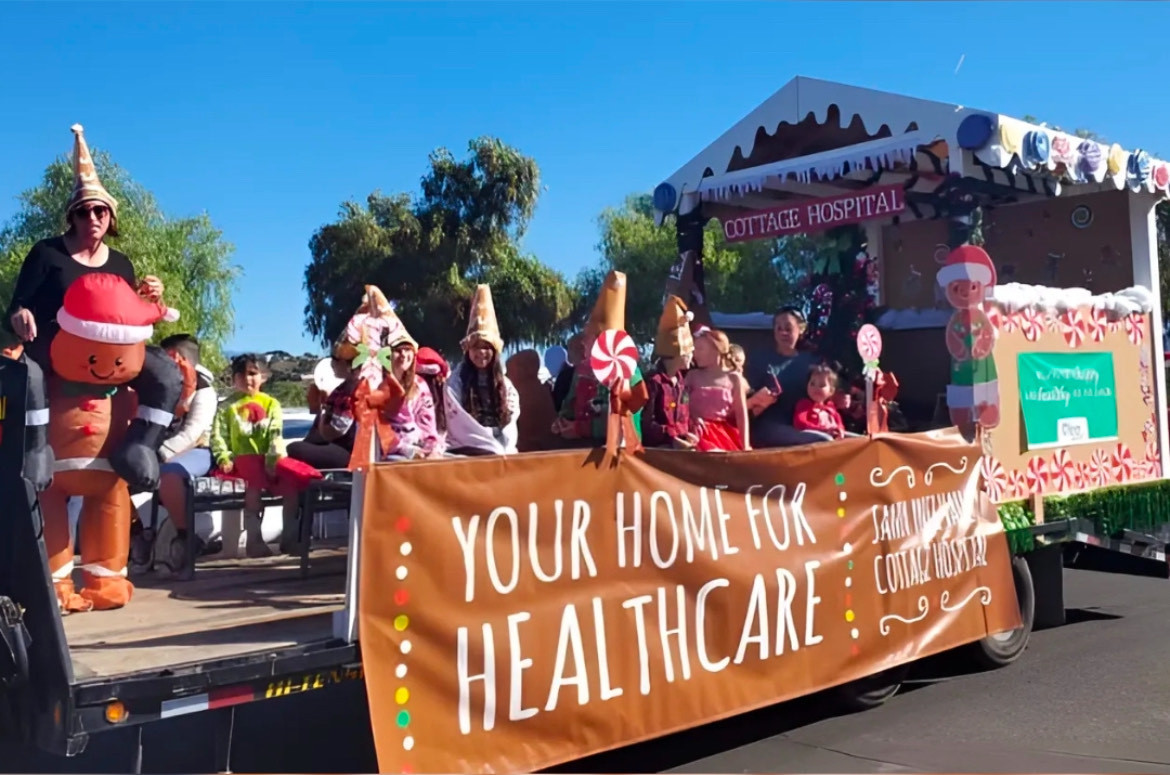 Santa Ynez Cottage Hospital staff enjoying the annual holiday parade on the float the staff created.