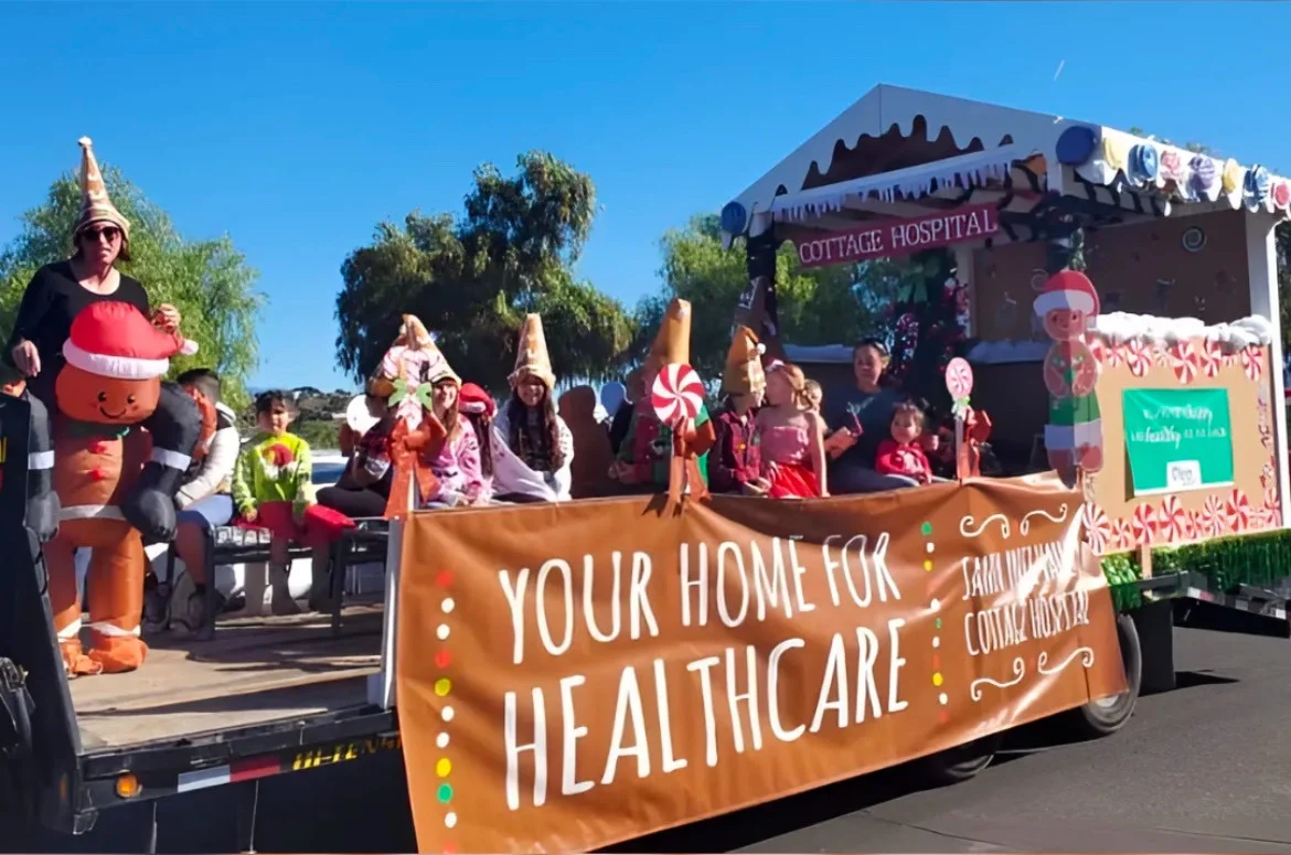Santa Ynez Cottage Hospital staff enjoying the annual holiday parade on the float the staff created.
