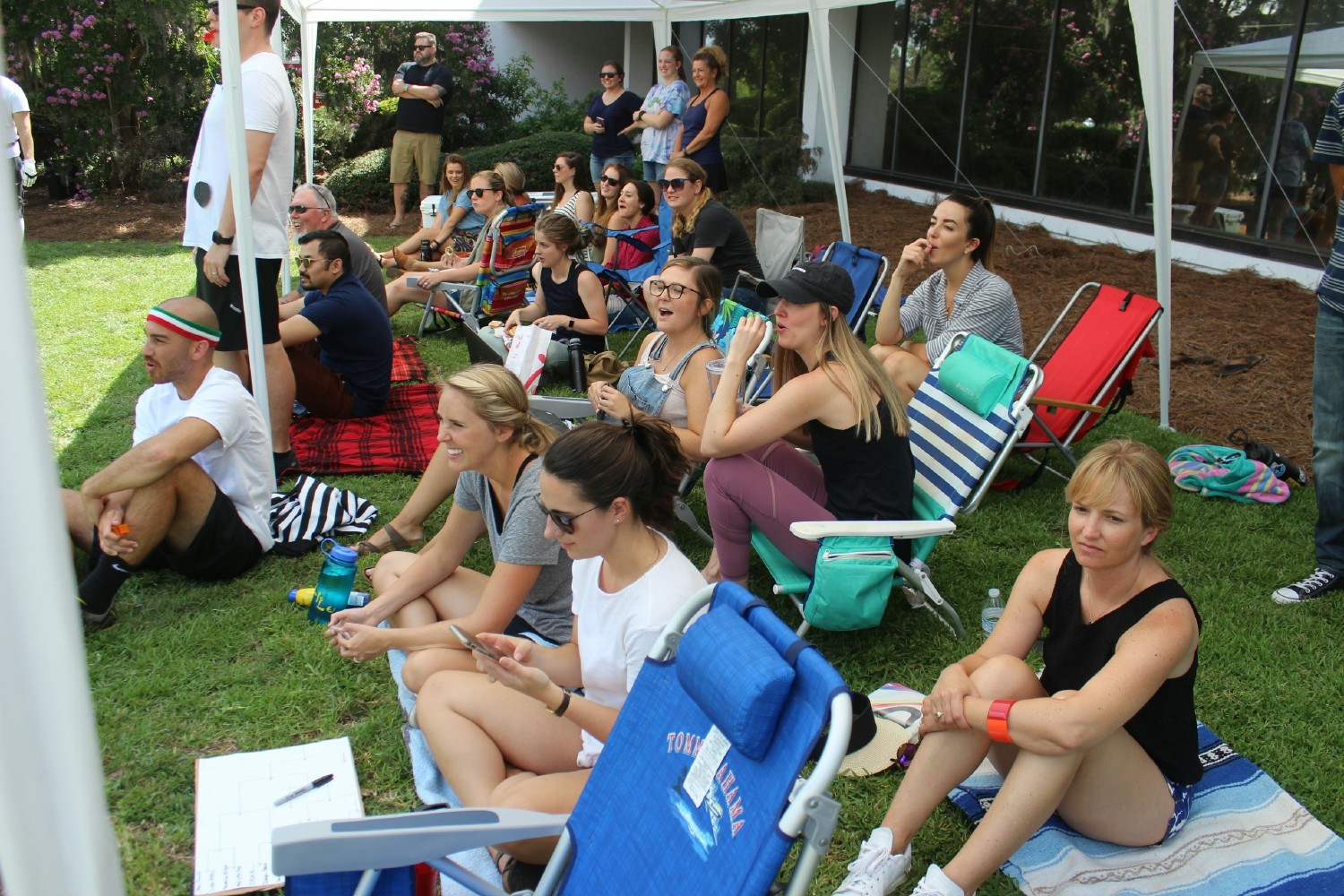 A work break to watch team members battle it out in a Dodgeball tournament on the lawn of our Home Office.