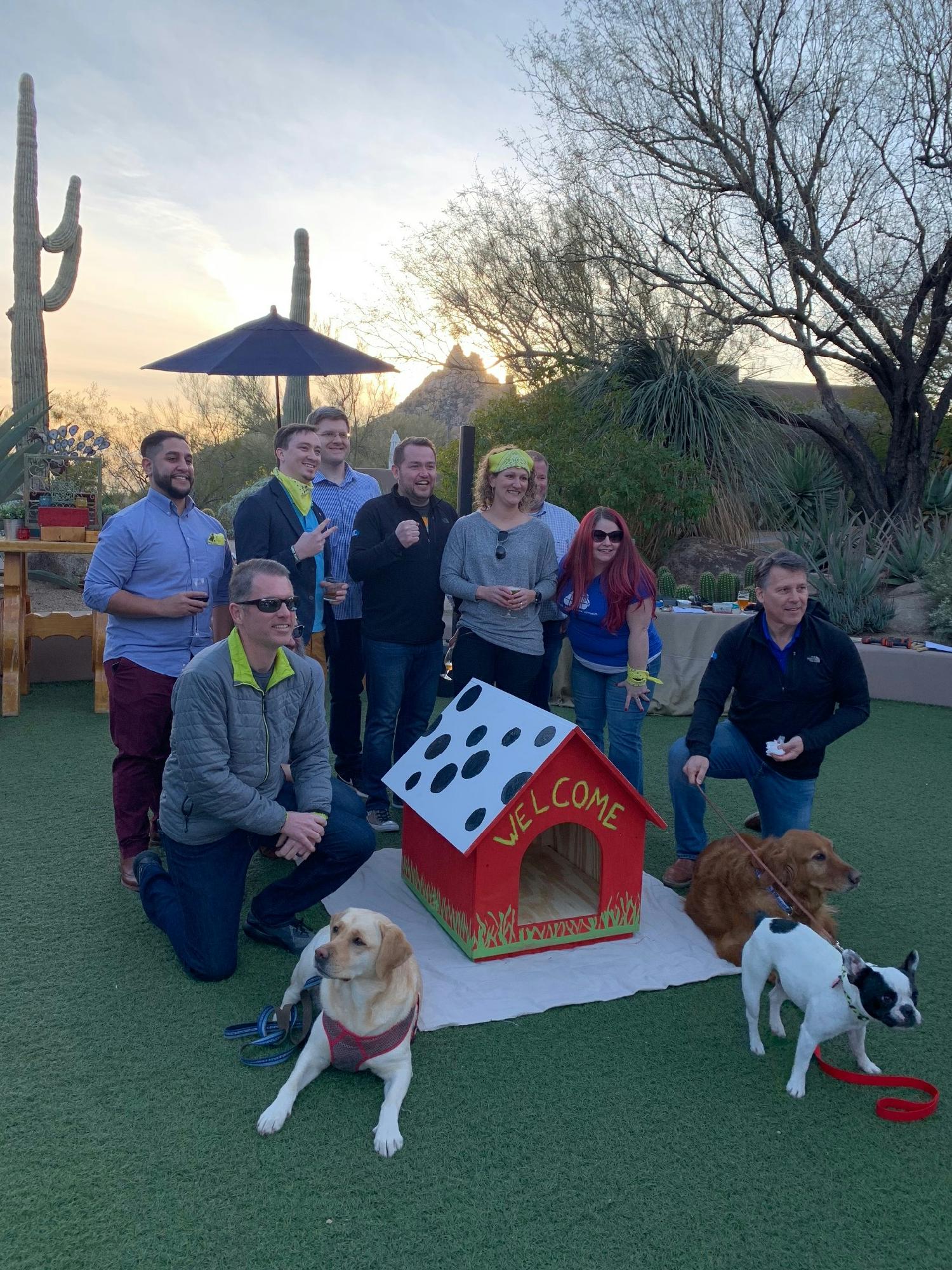 Completed dog house and the winners of the competition! 