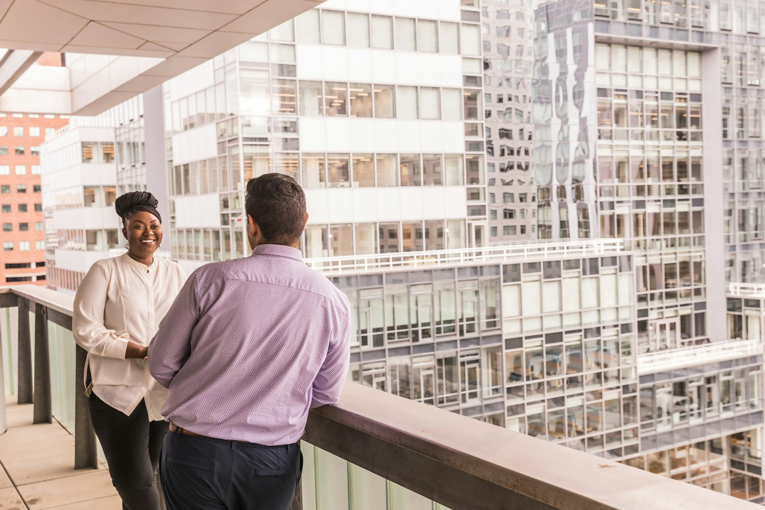 Alnylam employees enjoying the view in Kendall Square, Cambridge, MA