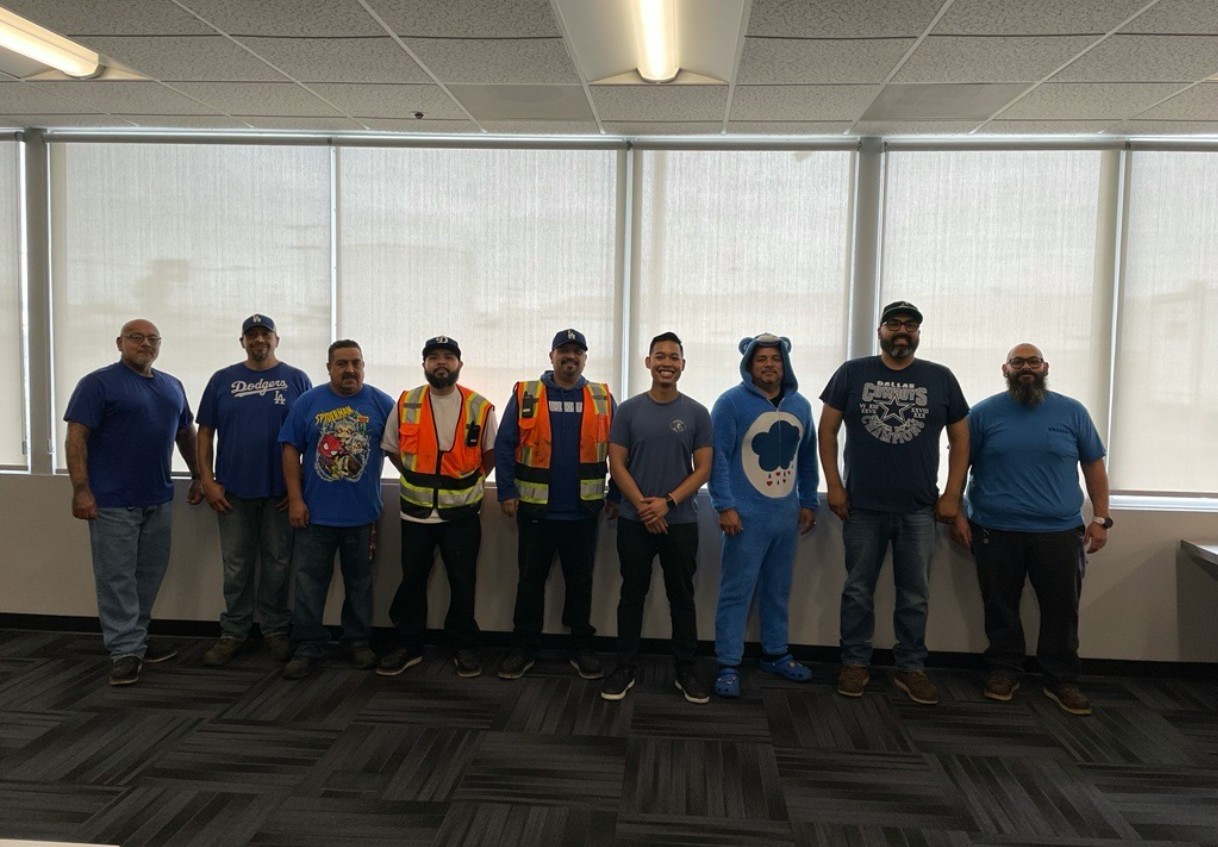 Batory Operations staff wearing many shades of blue in support of Men's Health Week.