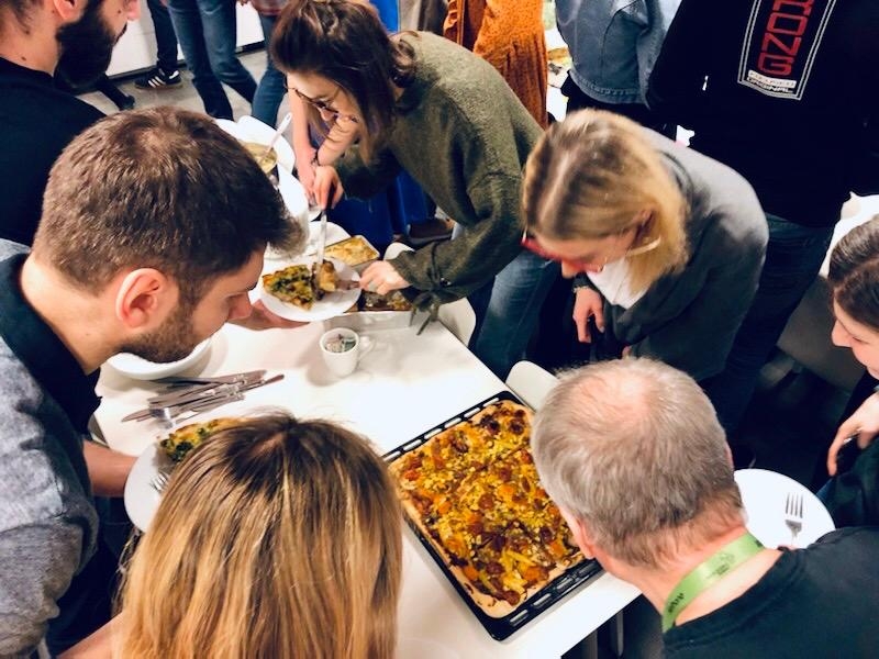 Employees in Poland enjoying some snack.