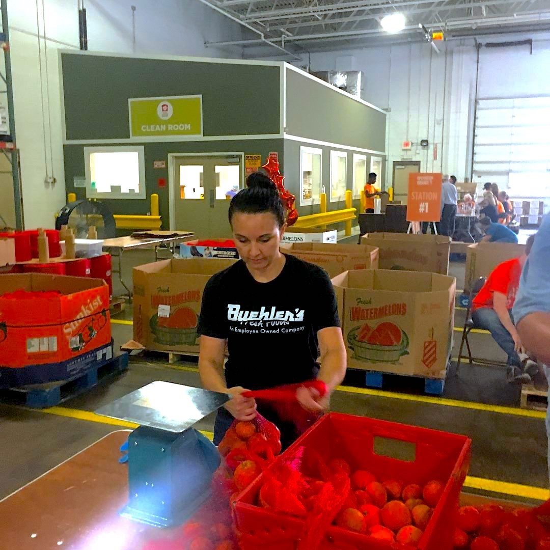 Our employees volunteer with one of our charity partners, the Akron-Canton Regional Food Bank