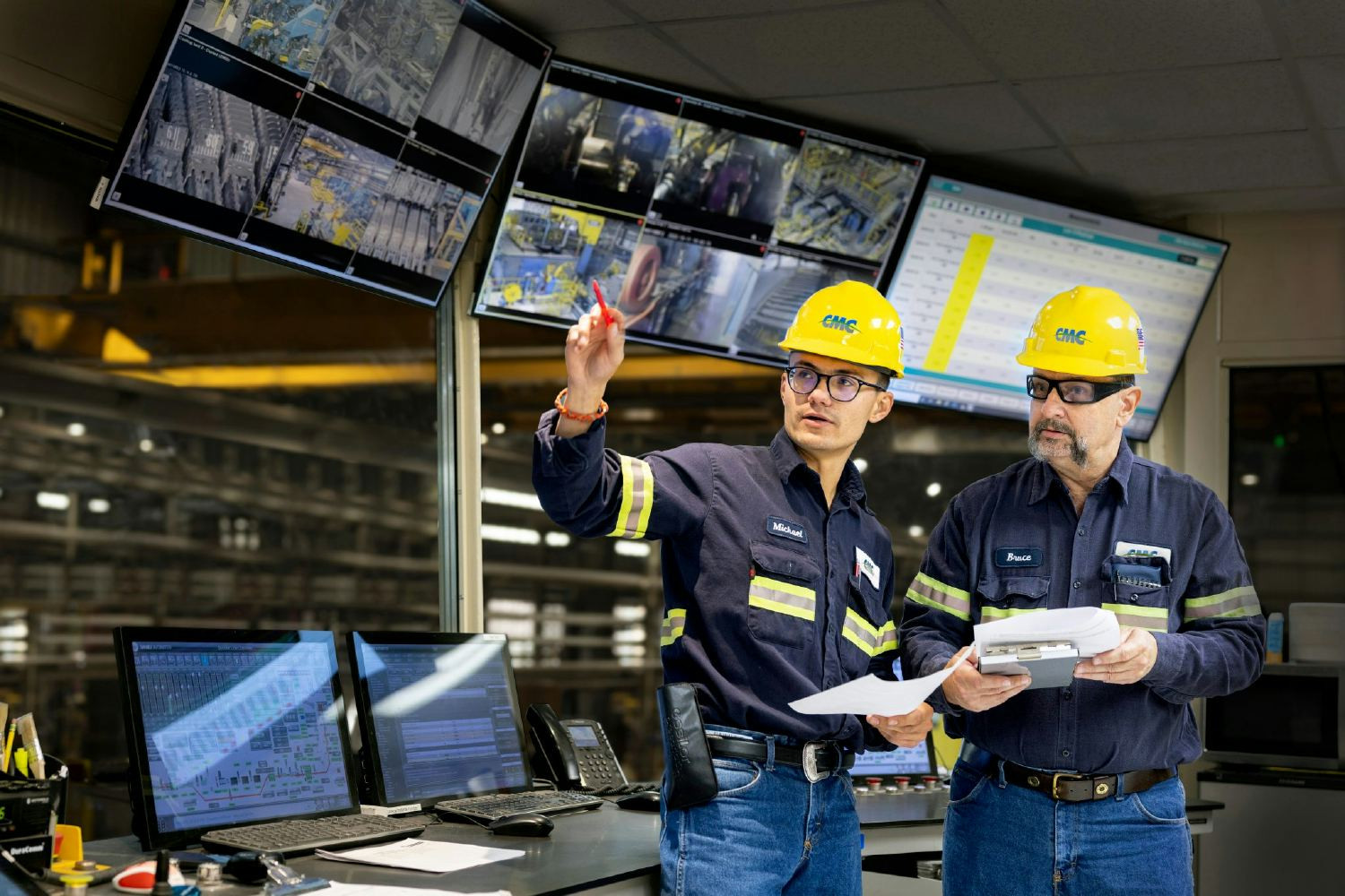 Employees work together inside the mill at CMC Steel Oklahoma, where safety is always the top priority.