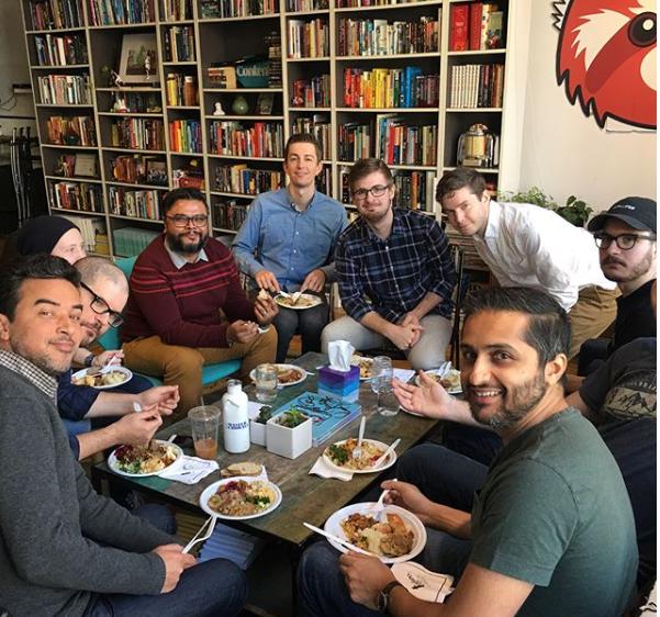 Members of our product and talent team enjoy our Thanksgiving Potluck