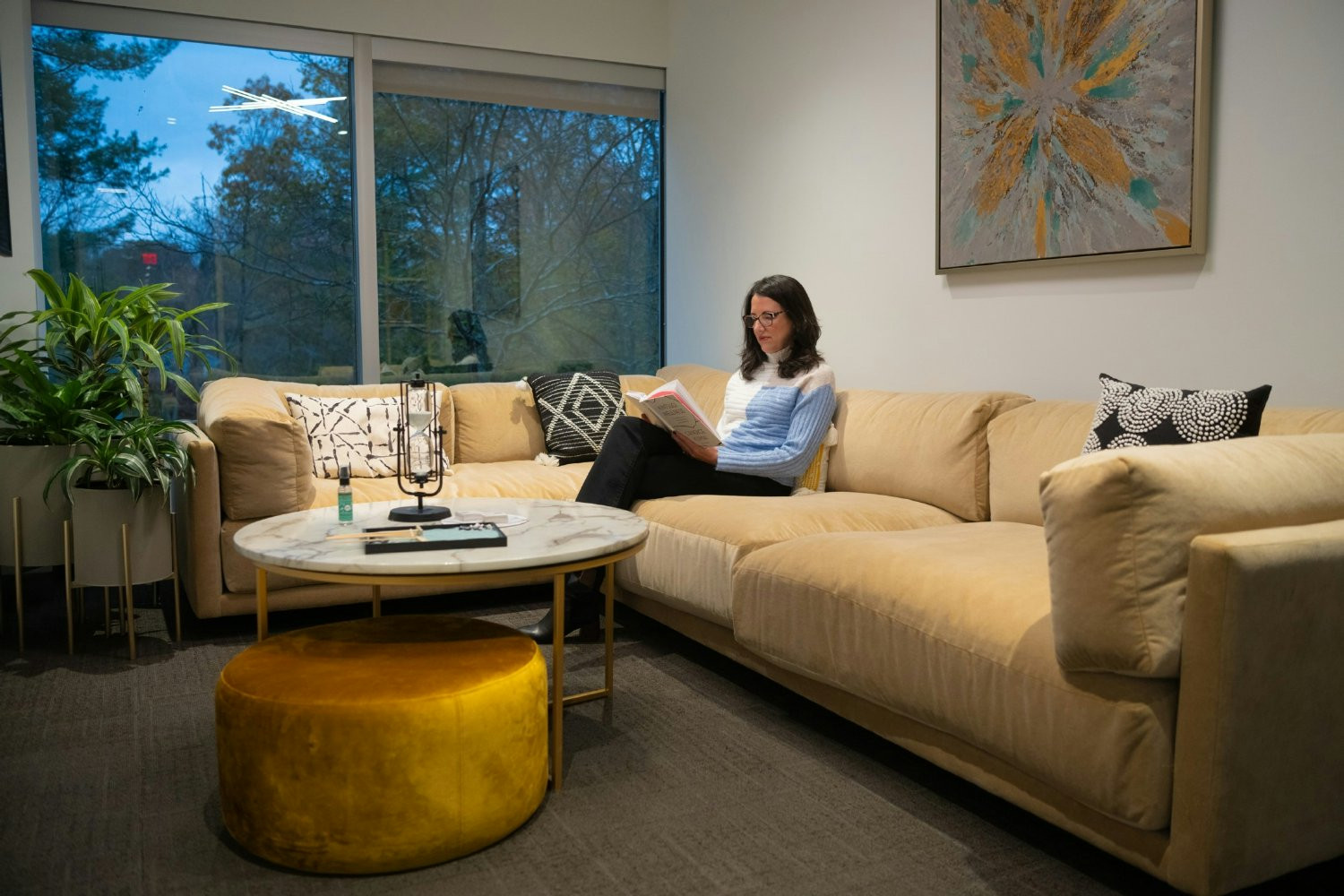 An employee enjoys one of our Wellness Rooms to recharge and focus on their holistic well-being.
