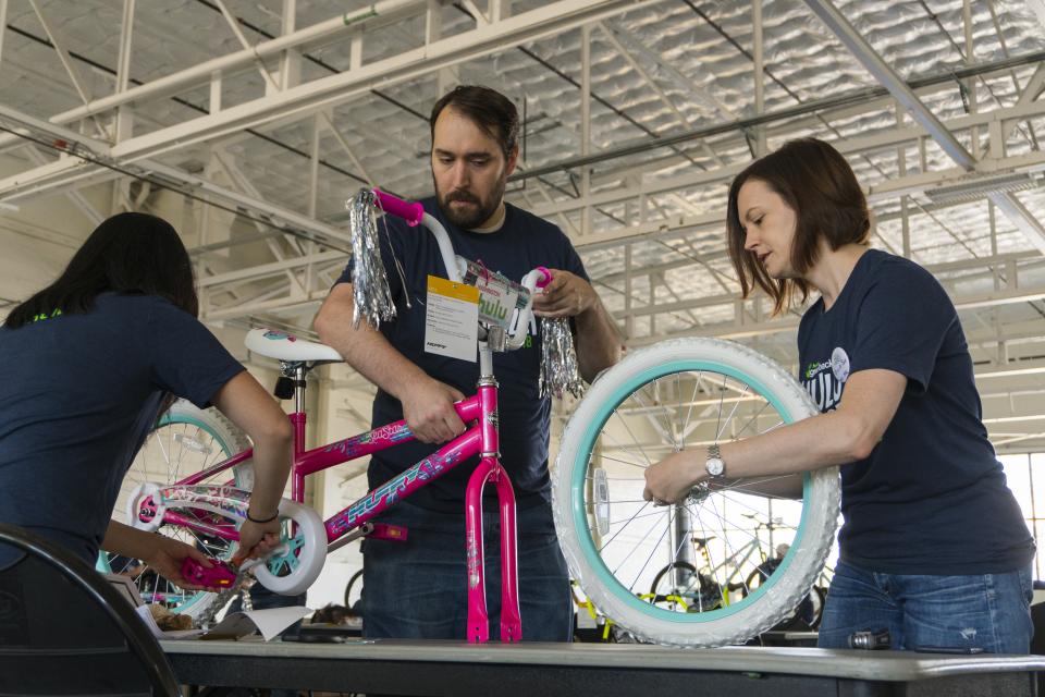 Hulugans in Seattle built bikes to donate to foster kids during our 2018 companywide Give Back day. All hands on deck!