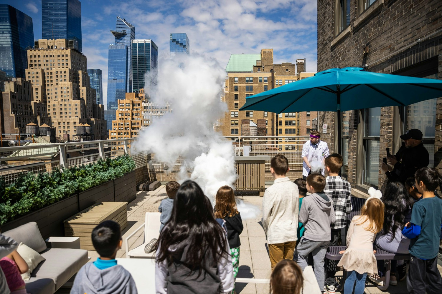 Bring Your Kid's to Work Day science experiment on the terrace in New York City!