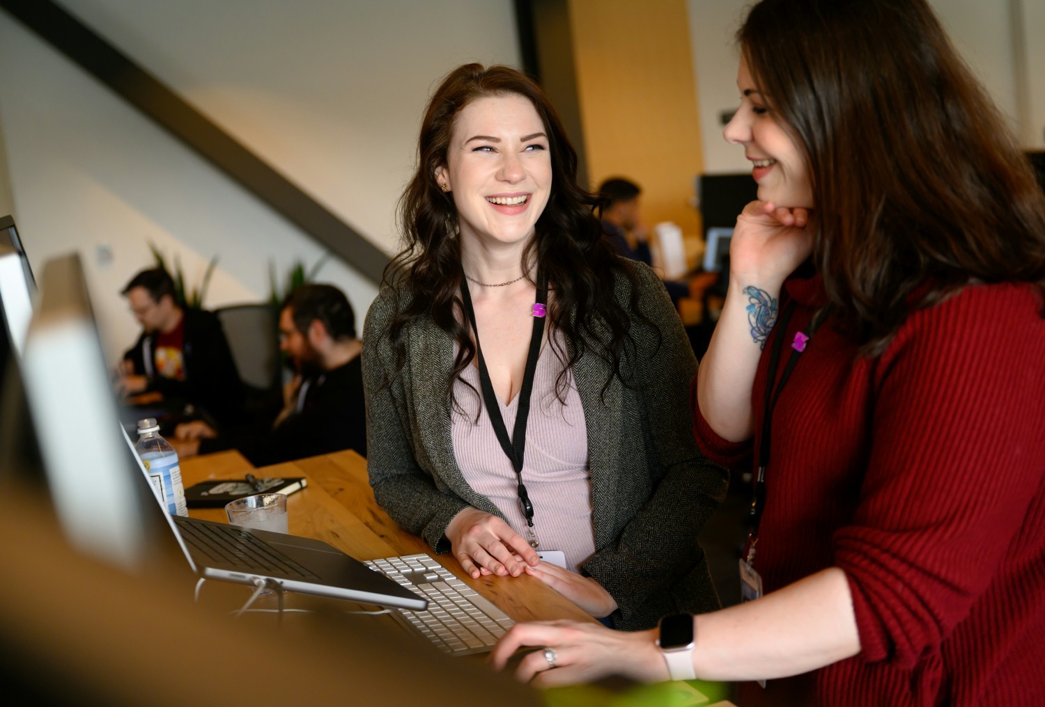 Colleagues collaborating while in the Palo Alto office