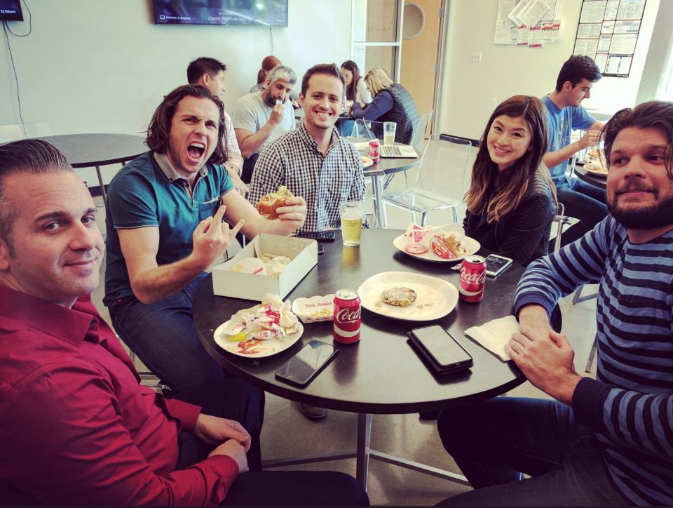 Highfive's sales team enjoys some In-N-Out Burger at a company lunch
