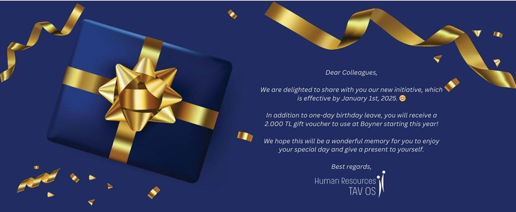 Birthday gift announcement to HQ employees