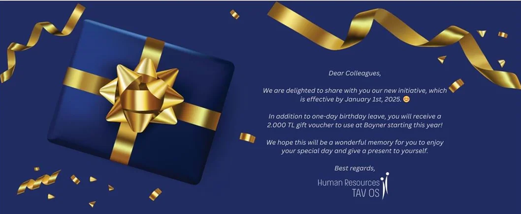 Birthday gift announcement to HQ employees