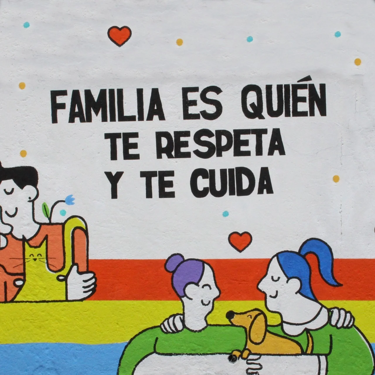 SweetRush created this mural with Casa Rara, a foster house for LGBTQ+ youth, with an uplifting message about families.