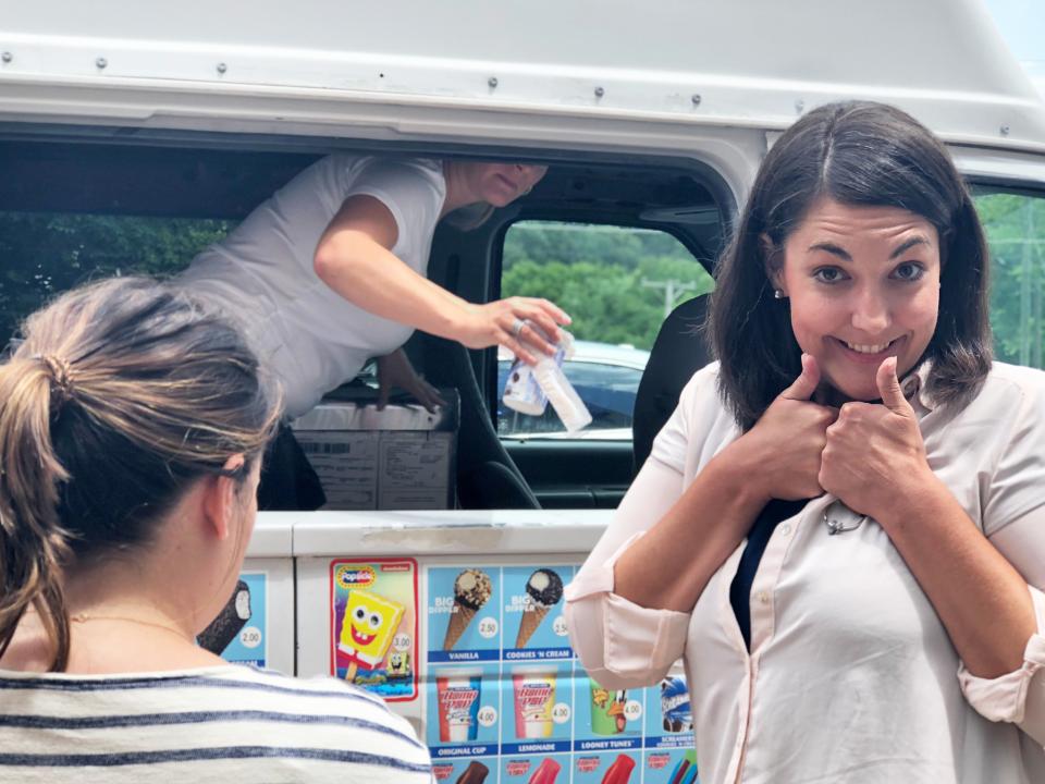 Enjoying free ice cream on National Ice Cream Day