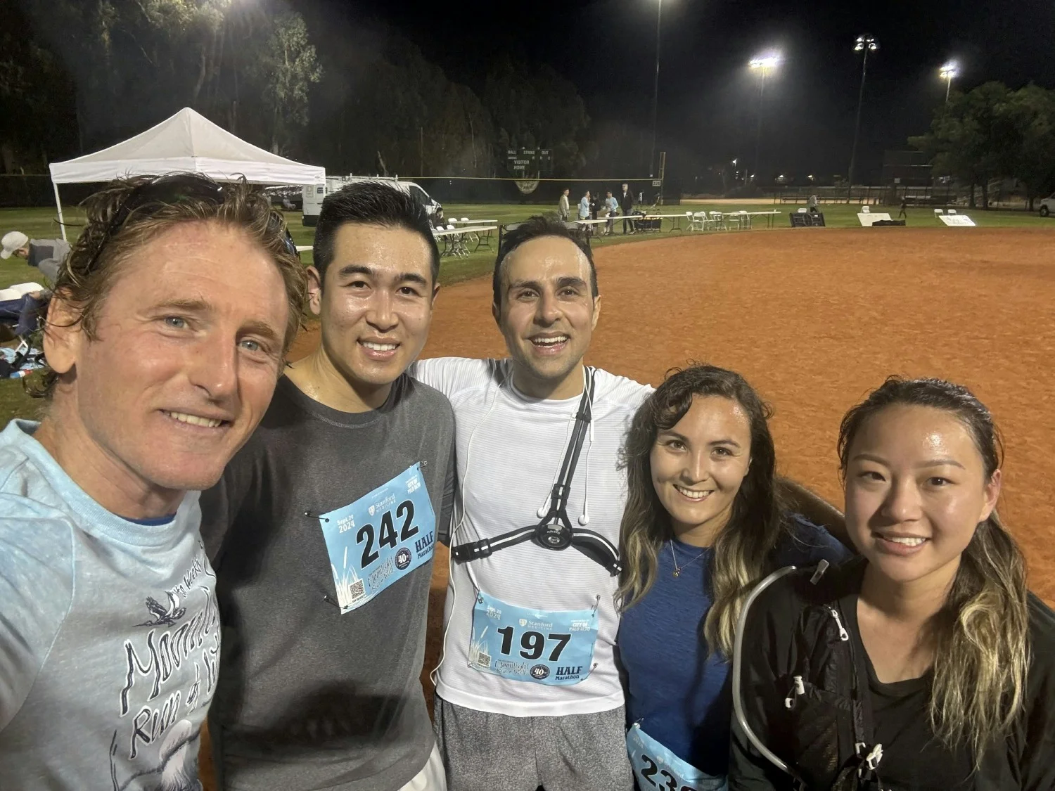 Running marathons and half-marathons together.