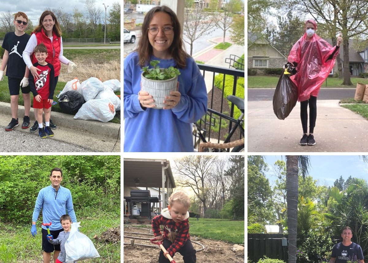 SMG employees celebrating Earth Day. Whether it be gardening, picking up trash, or caring for house plants.