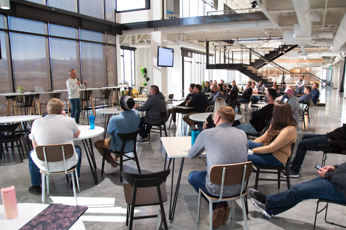 CEO, Brock Blake addressing a team in our Lehi,UT headquarters.