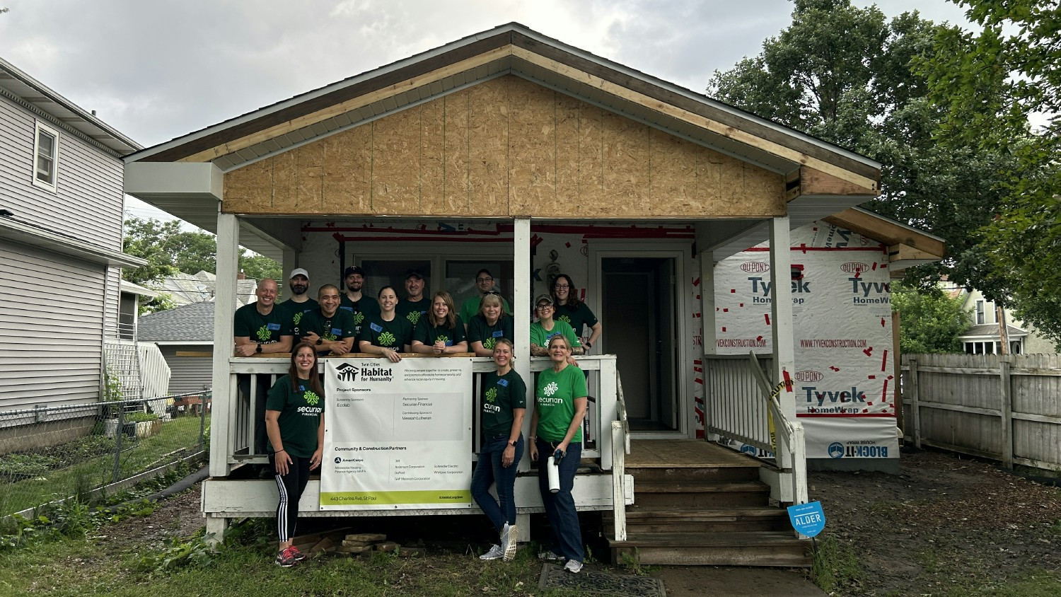 Associates throughout the organization volunteering for  Securian's annual Habitat Build in our St. Paul community.  