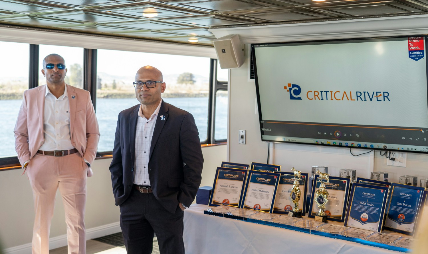 Co-founders Anji Maram and Chandrasekhar Chandragiri speak at the Annual Anniversary celebration and award distribution 
