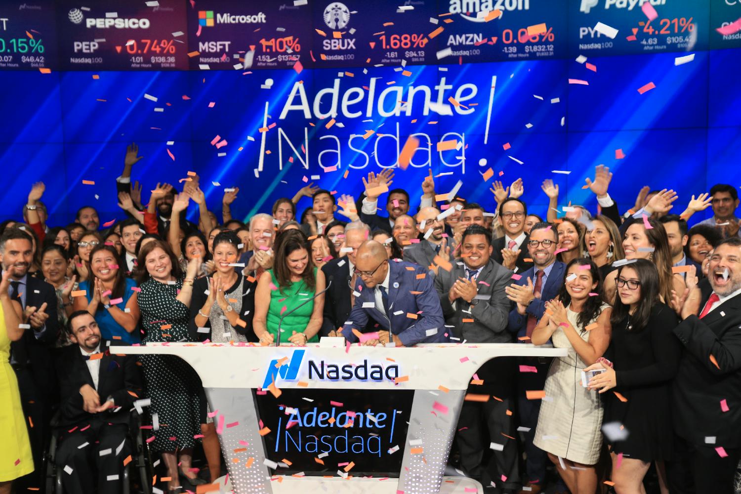 S&P Global's employee resource group for Hispanic and Latino Professionals Adelante pictured at the NY Stock Exchange.  