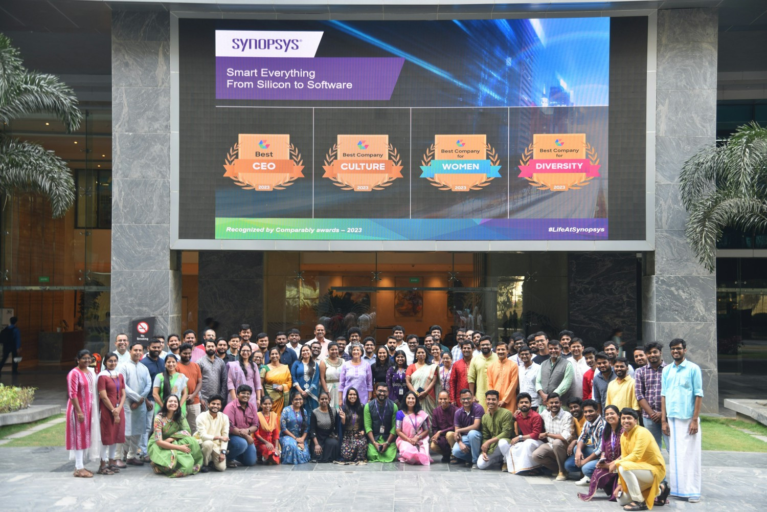 Synopsys India celebrating Comparably and GPTW Awards